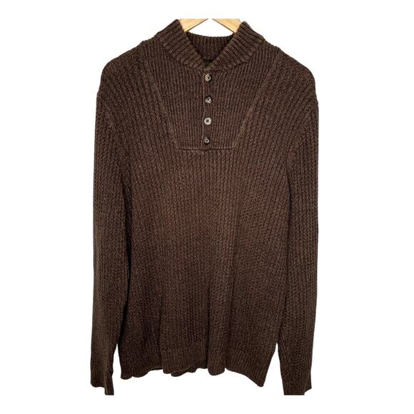 Eddie Bauer Mens L Waffle Knit Henley Sweater 100% Cotton Long Sleeve Dark Brown - Picture 1 of 6